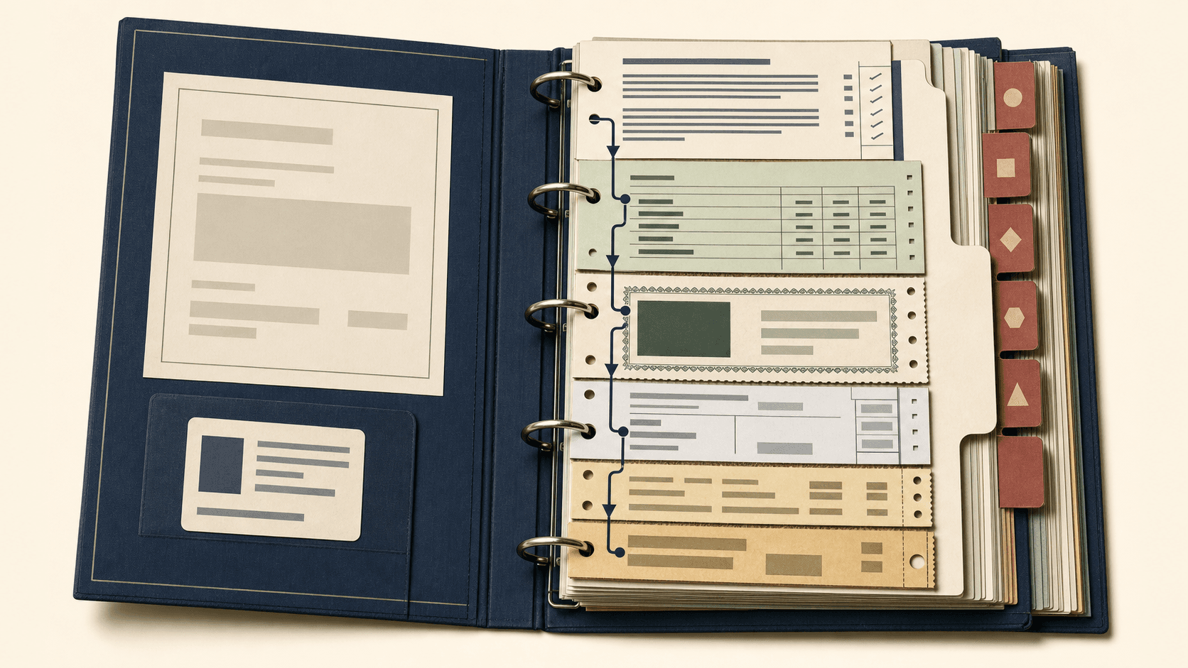 Illustrated living company file connecting annual ROC records, due dates, and filing acknowledgements.